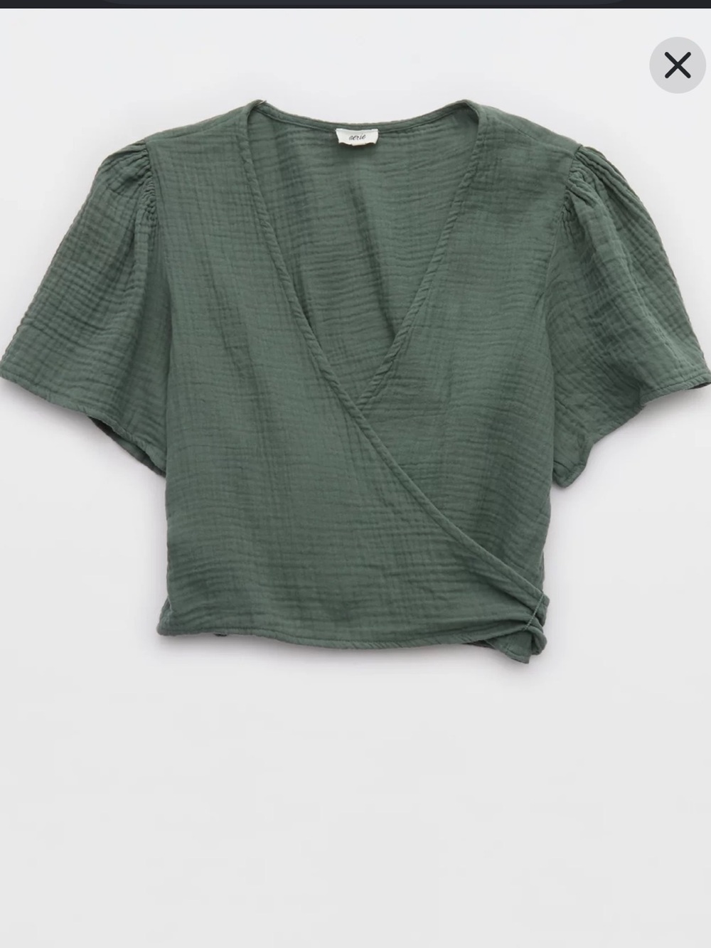 Aerie Day-Off Wrap Top Wrap Crop Top with Puff Sleeves size S